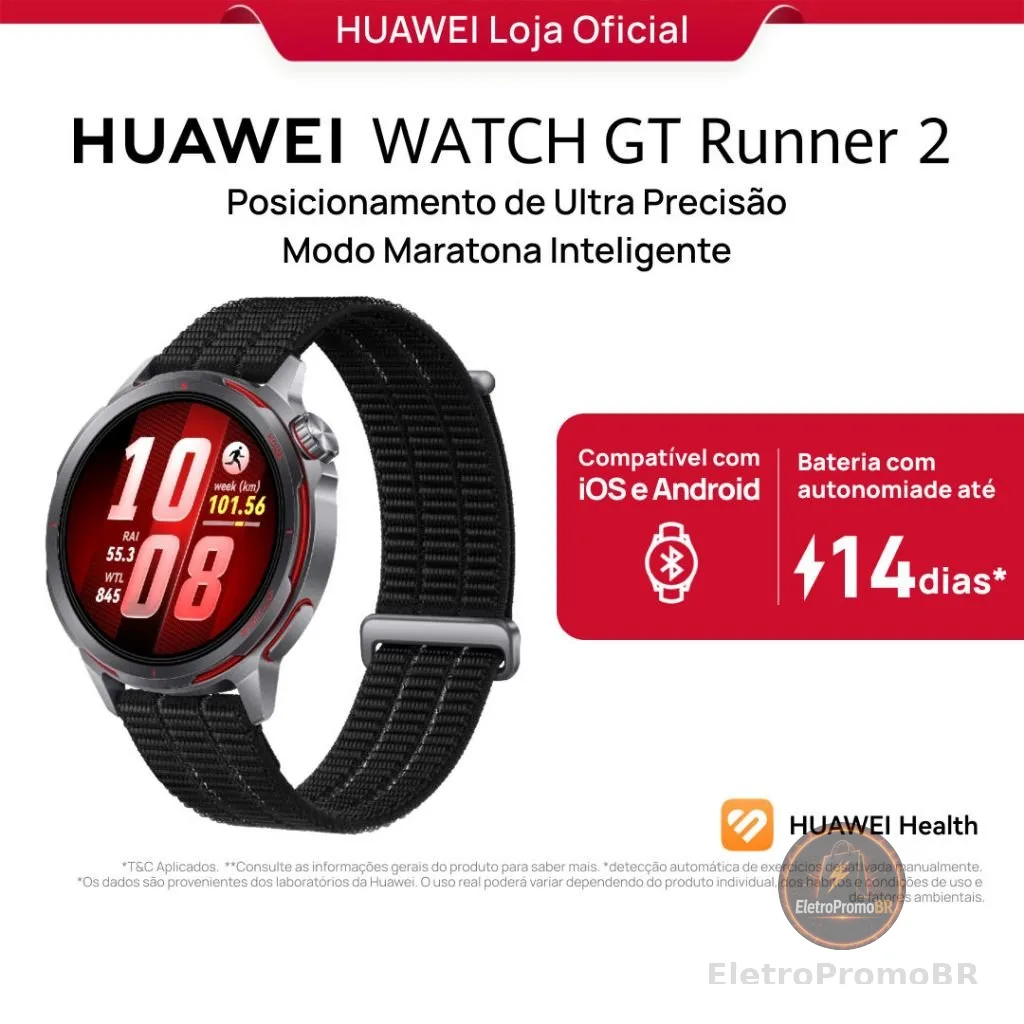 HUAWEI WATCH GT Runner 2 | Smartwatch Relogio | Modo Maratona Inteligente | ECG | GPS | Com uma pulseira extra