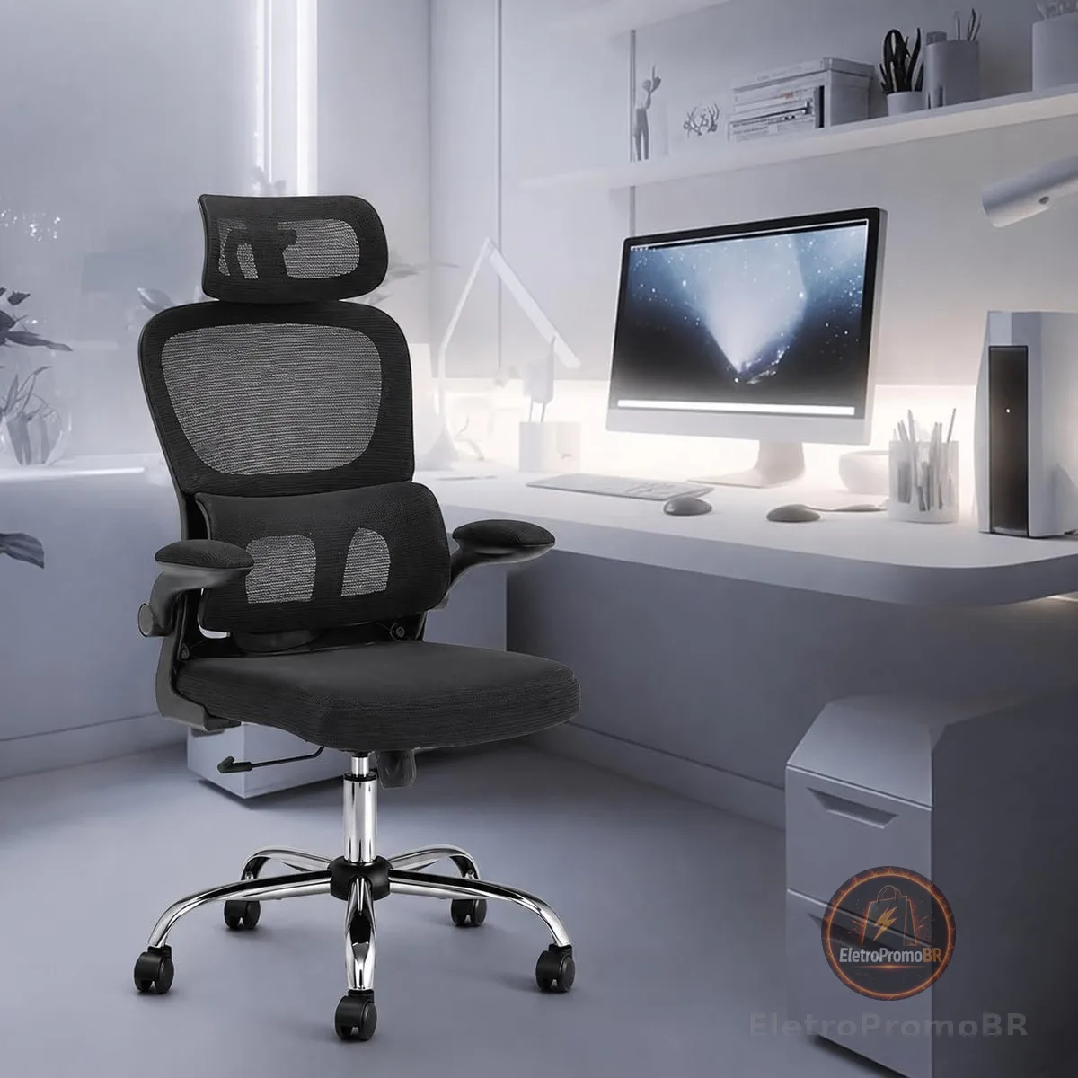 Cadeira de Escritório Ajuste Lombar Apoio de Cabeça Ajustável MAAT Ergonômica