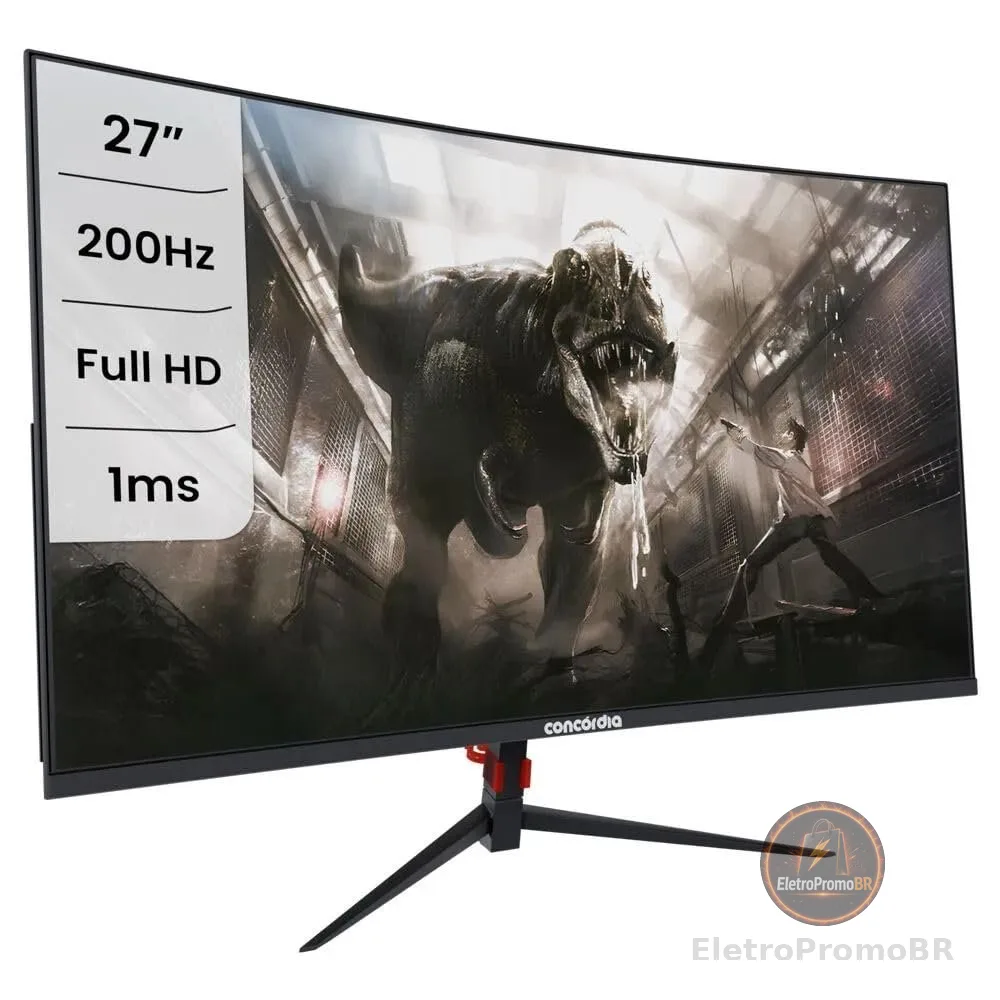 Monitor Gamer Concórdia 27" Curvo 200Hz Full HD 1ms FreeSync Premium