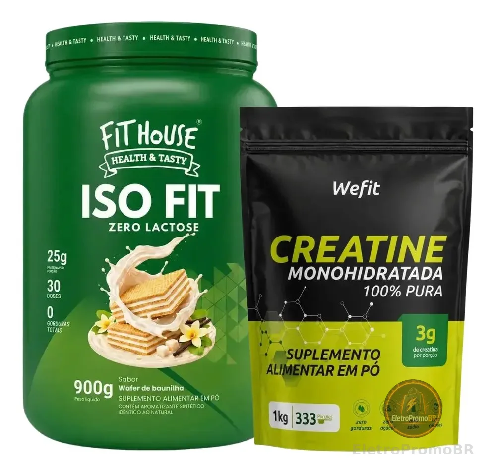 Kit Proteína Isolada Zero Lactose 900g Baunilha + Creatina Monohidratada 1kg Sem Sabor