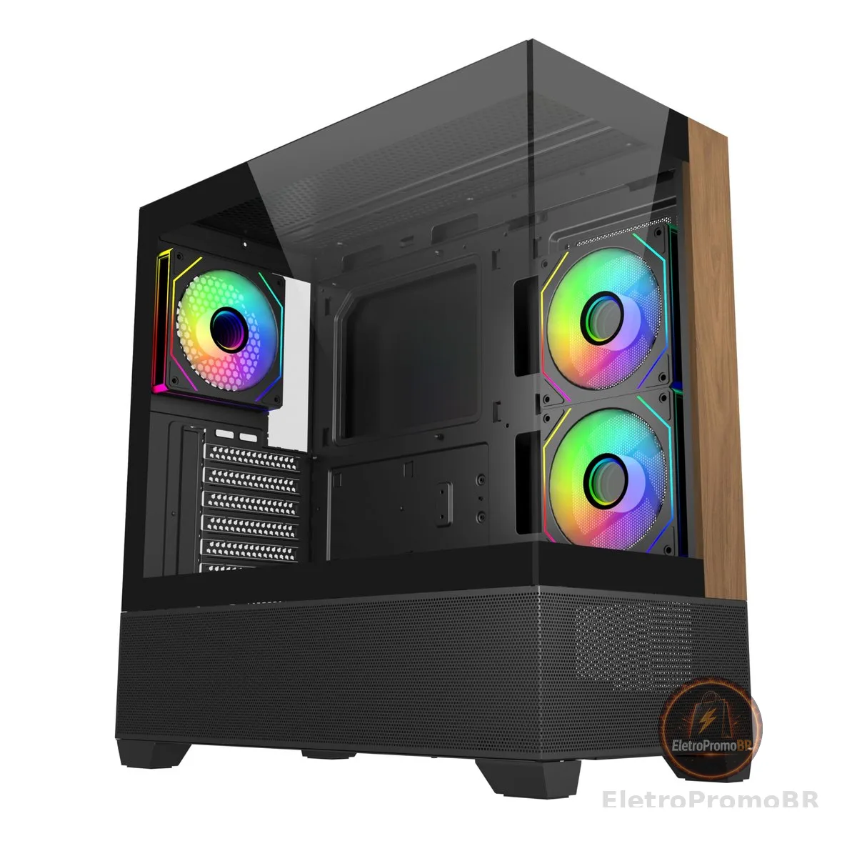 GABINETE COOLER MASTER ELITE 690 WOOD ATX VIDRO PANORAMICO 3 FANS ARGB PRETO | E690-KHNN-S00