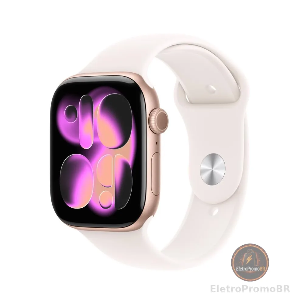 Apple Watch Series 11 GPS, Caixa em alumínio rosa‑dourado de 46 mm com Bracelete desportiva rosa leve - M/G