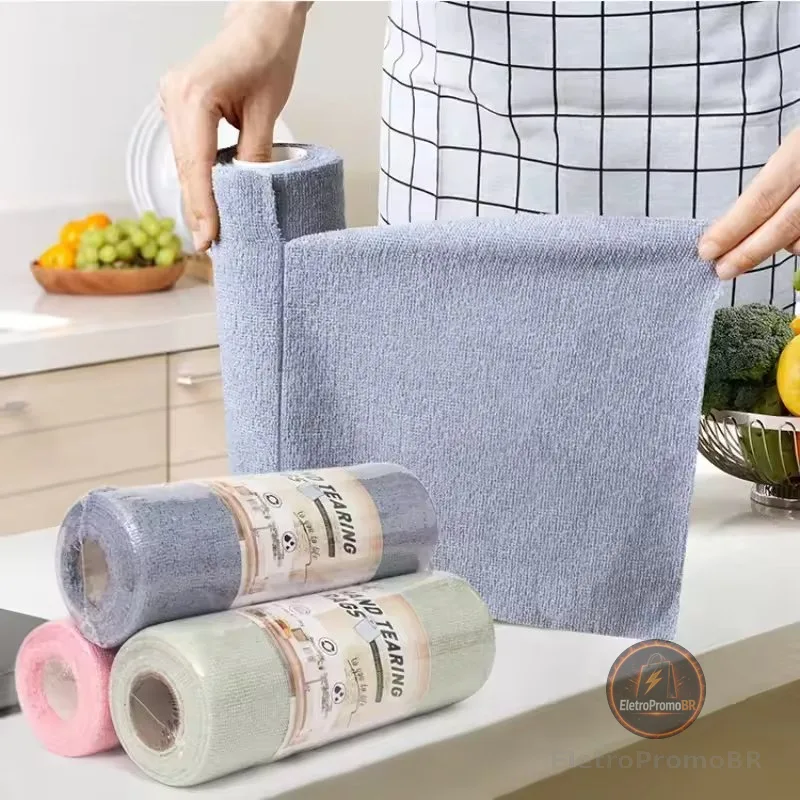 Rolo Pano De Microfibra 20 Peças Destacável Toalha Limpeza Reutilizável Lavar Louça Multiuso Utensílios Cozinha