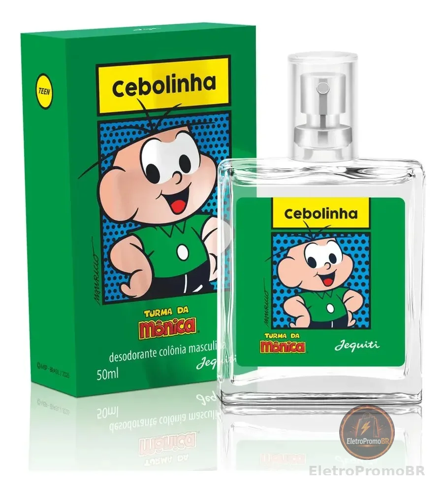 Perfume Cebolinha Jequiti 50ml Desodorante Colônia Masculina Frasco de Vidro com Borrifador Turma da Mônica Fougère Refrescante de Bergamota Limão Sândalo Âmbar