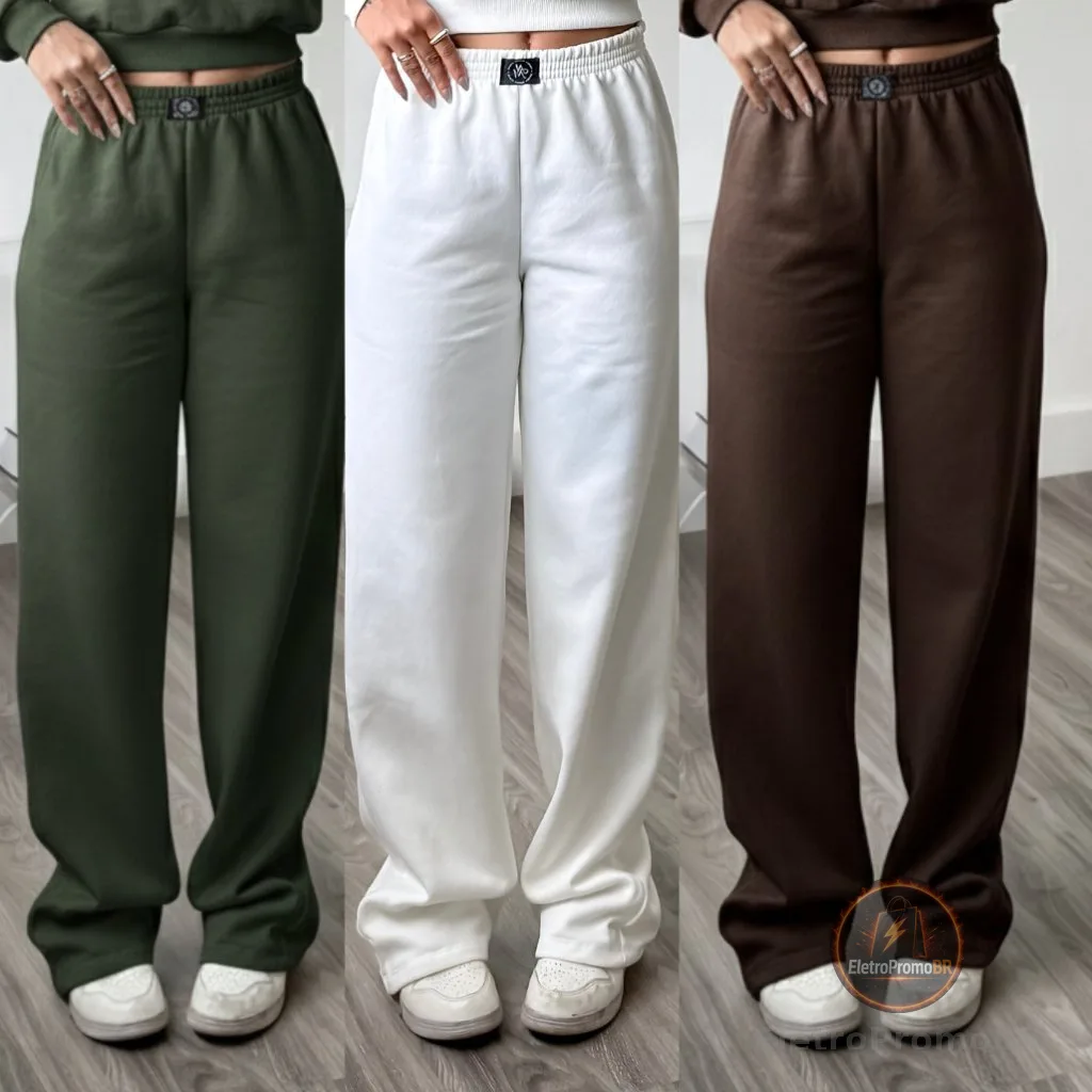Calça Pantalona Feminina Cintura Alta no moletom confortável e estilosa Calça Wide Leg Moletom Feminina conjunto moletom