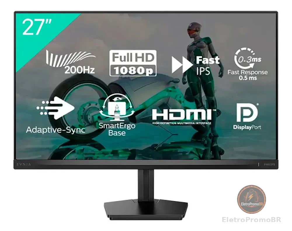 Monitor Gamer Philips Evnia 27'' 200hz 0,3ms Ips Full Hd Preto
