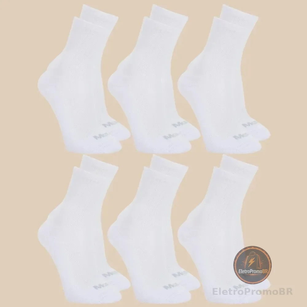 6 Pares De Meias Mash Cano Médio Longo Masculina Esportiva Kit Branca G (39 A 43)