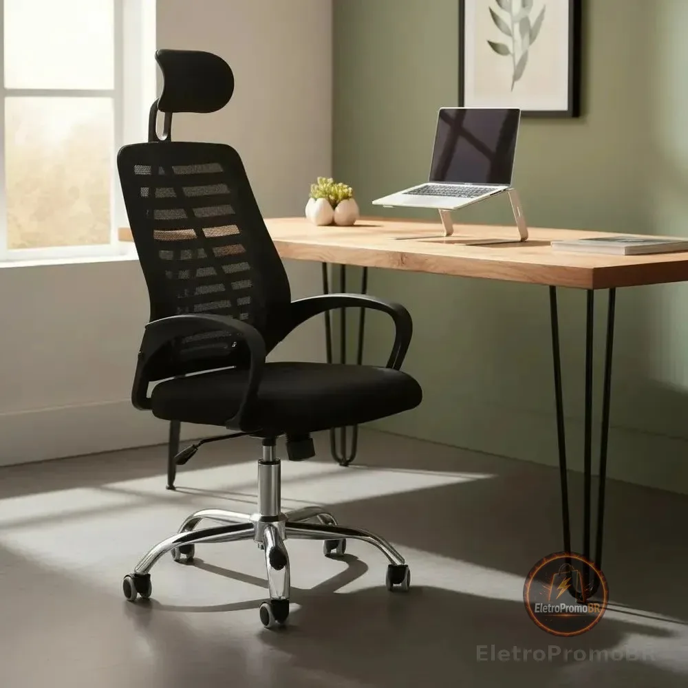 Cadeira Executiva Eike Mesh Zebra Alta Preta Giratória Ergonômica Com Reclinável