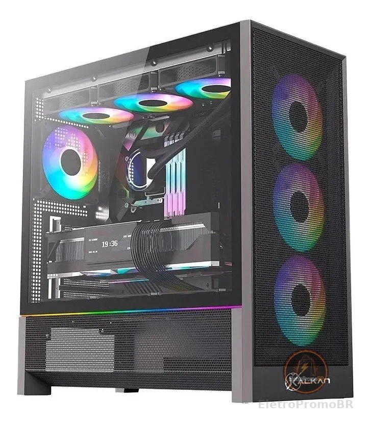 Gabinete Gamer Kalkan Hakon Pro E-atx Vidro Temperado Preto