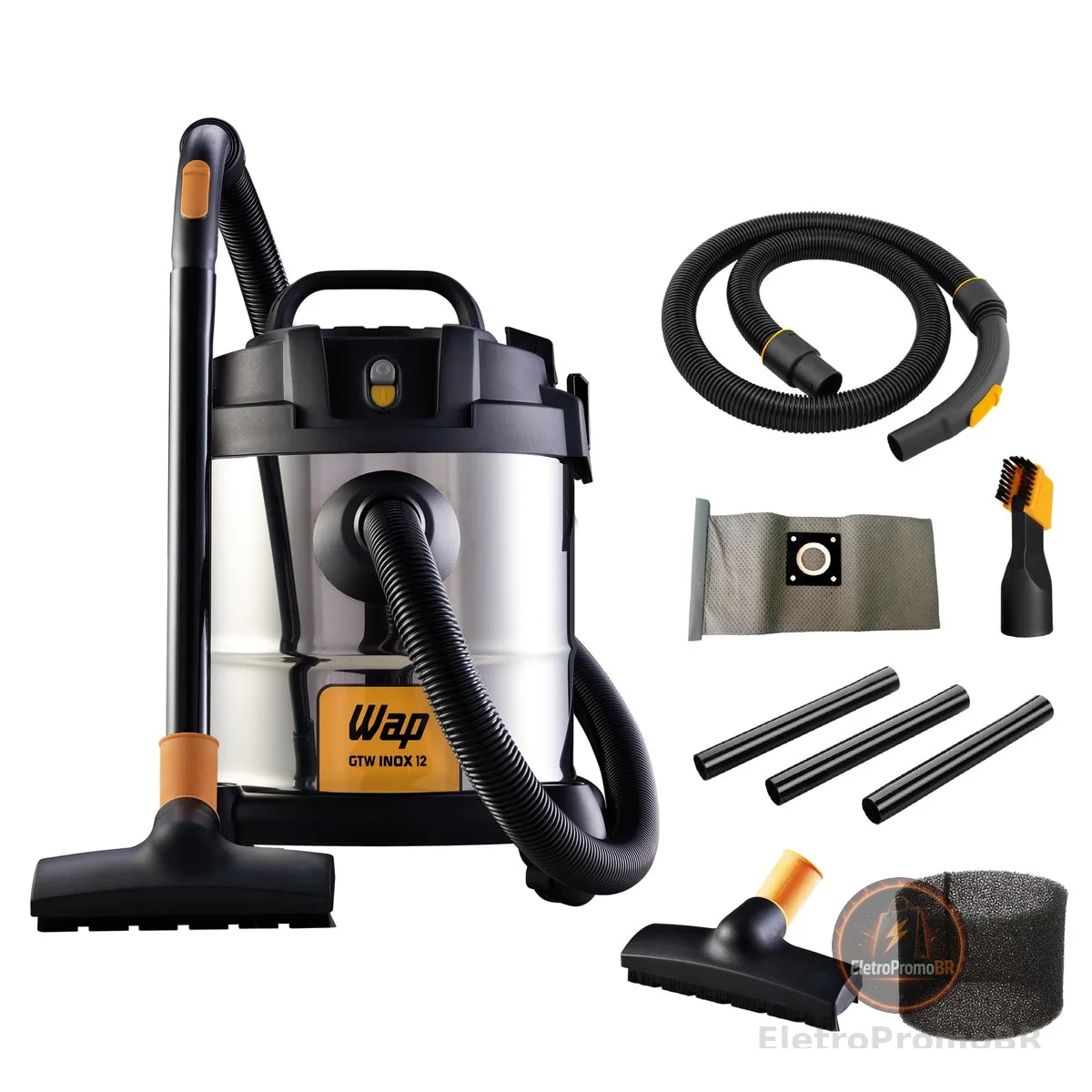 WAP Aspirador de Pó e Água Barril GTW INOX 12, Compacto, 12 Litros, com Filtro Lavável, 160mbar 1400W 127V