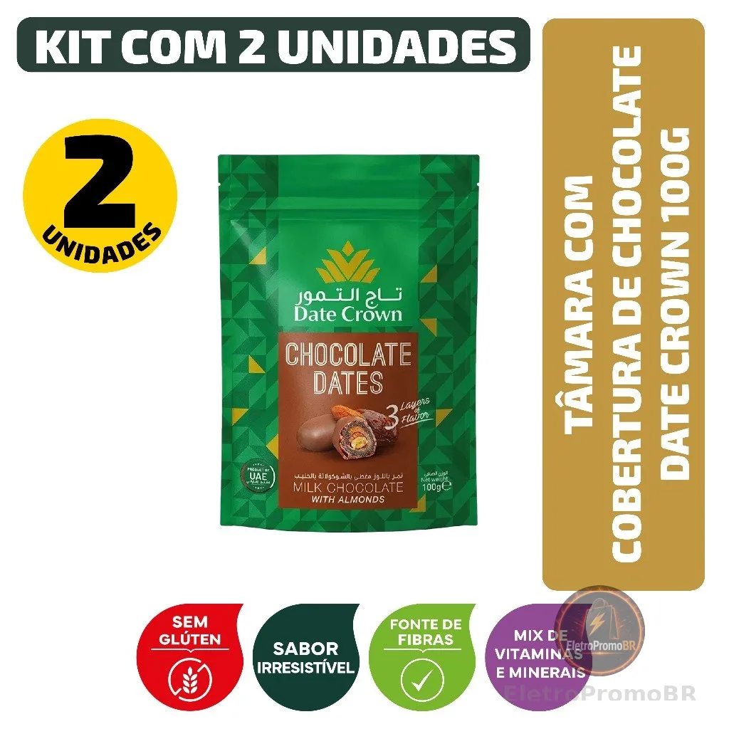 Validade Próxima Kit Tâmara Com Cobertura De Chocolate Date Crown 100G - 2 Unidades OFF VITAO