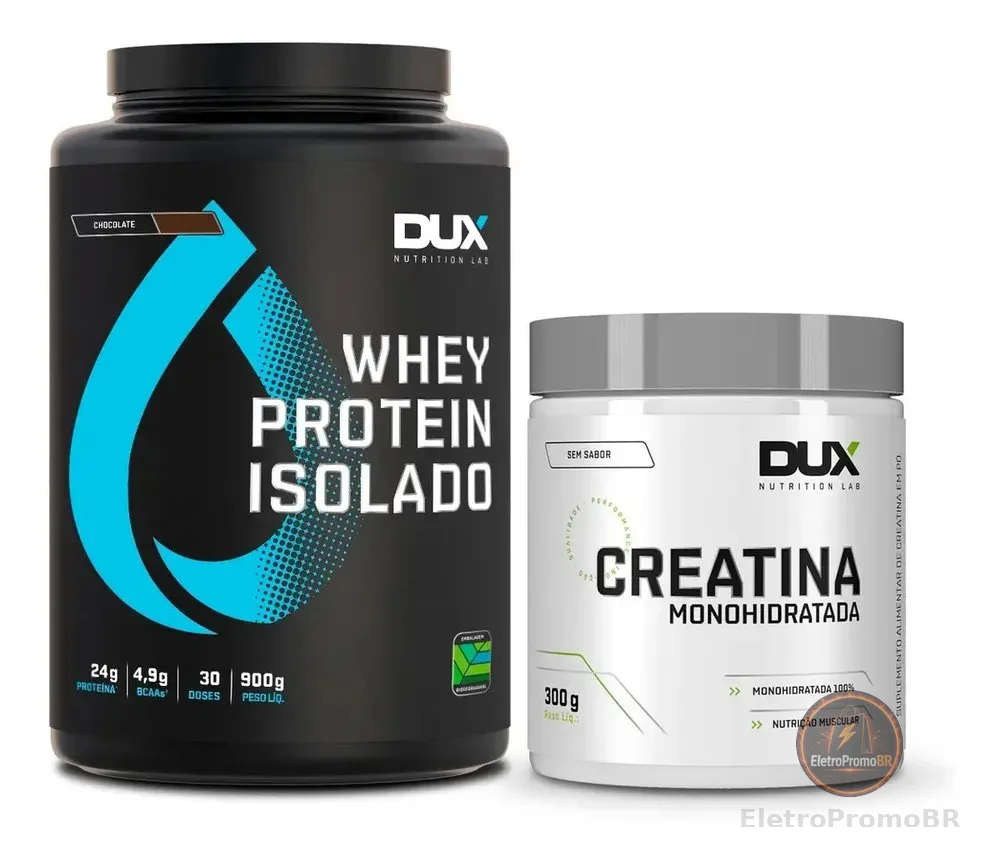 Whey Protein Isolado 900g + Creatina Pura 300g Dux Nutrition Sabor Baunilha