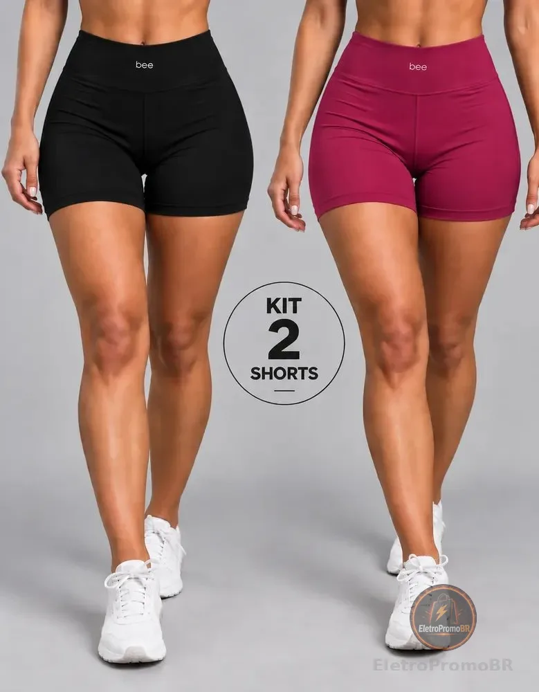 Kit 2 Shorts Fitness Feminino Modelador Cós Alto Compressão Preto E Pink P (36)