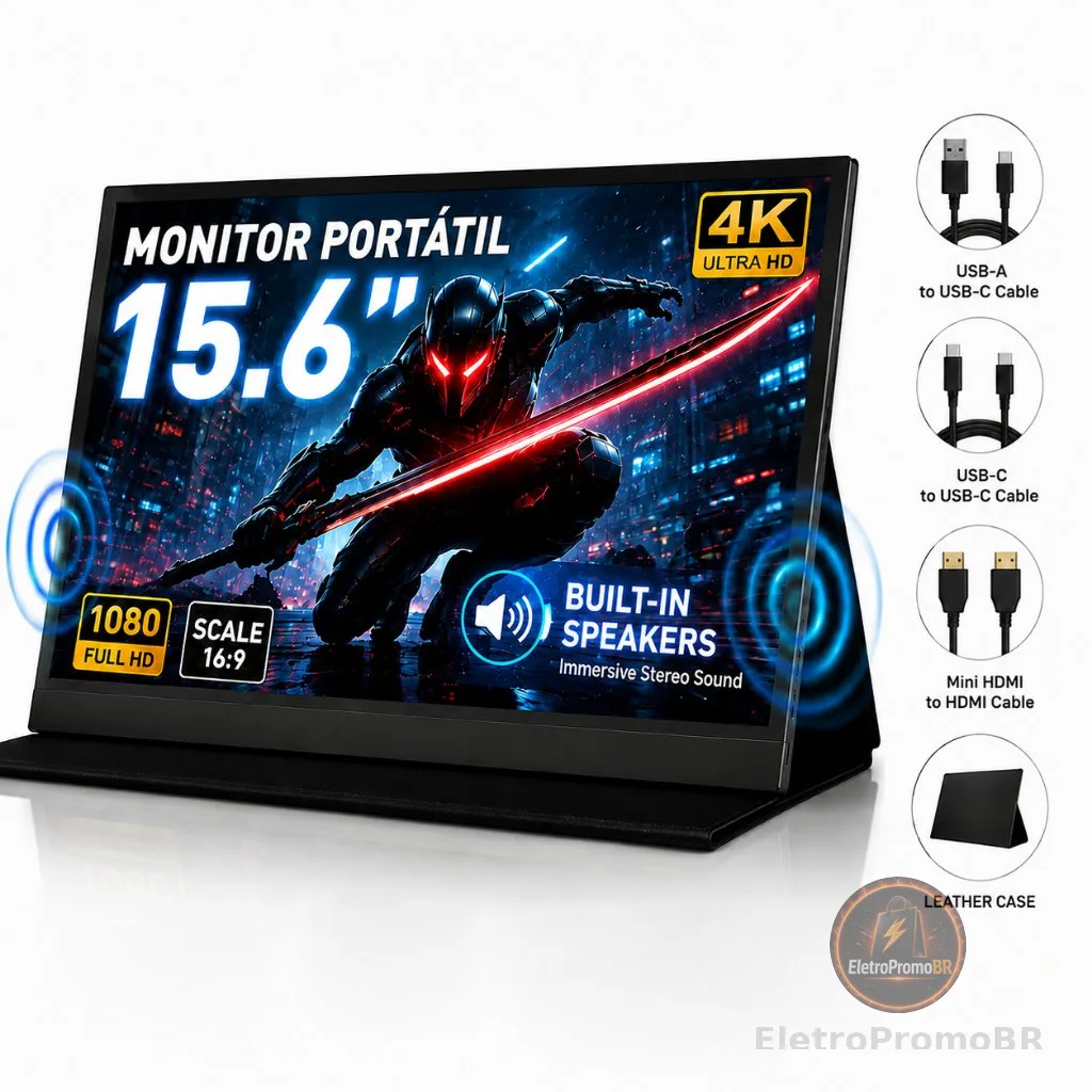 Portable Monitor 15.6 inch FHD 1080P 4k IPS Screen Type-C HDMI Plug and Play for Laptop PC Phone Mac