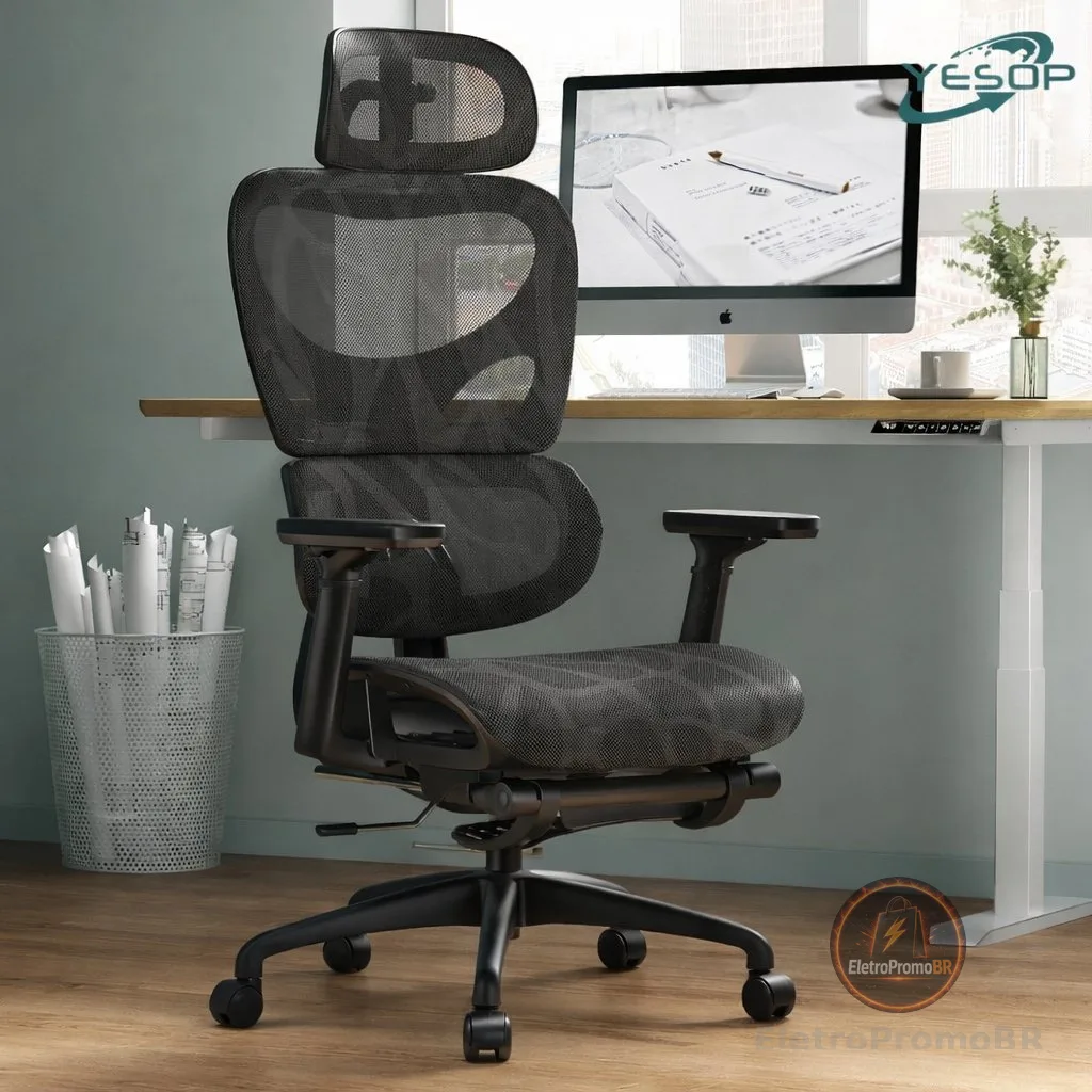 YESOP Cadeira Ergonômica Escritório Gamer Estudo Assento Zero Gravity Capacidade 150kg Cor Preto