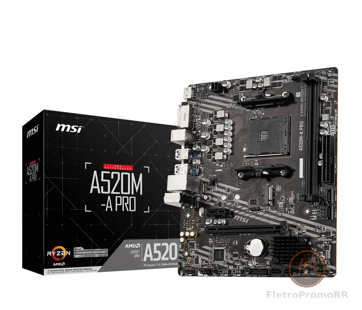 Placa Mãe MSI A520M-A PRO (AM4/2xDDR4/HDMI/DVI-D/M.2/USB 3.2)