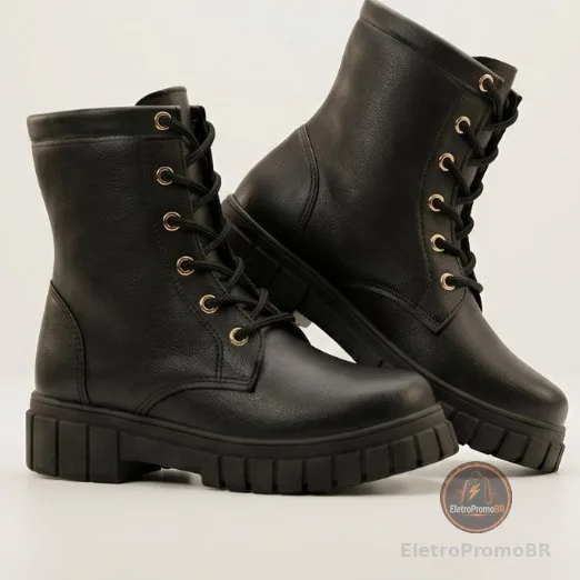 Bota Coturno Cano Curto Tratorado Preto Infantil Kidstep