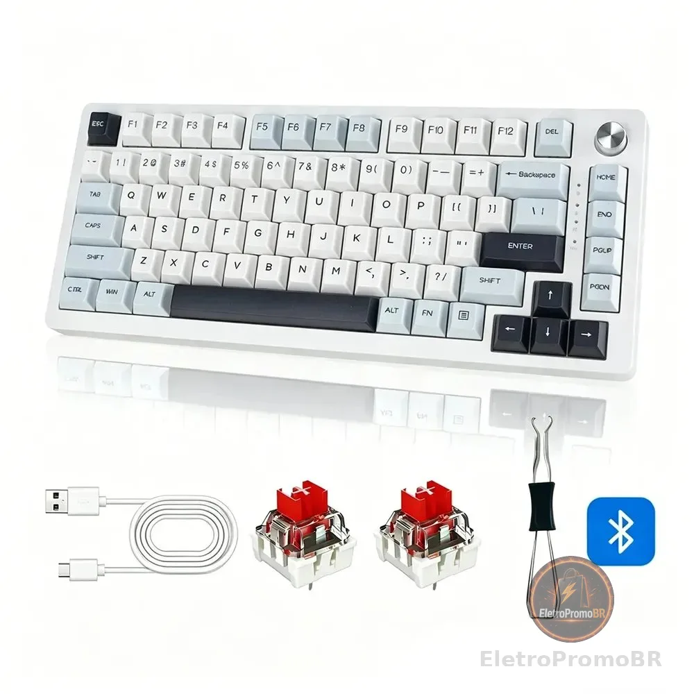 Teclado Gamer Mk32 75% 2.4ghz/usb-c/bt5.0, Inglês Us Branco