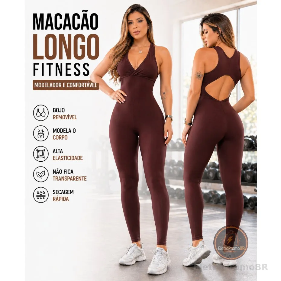 Macacão Fitness Longo  Legg Treino  Academia Zero Transparência Bojo removível Confortável Premium