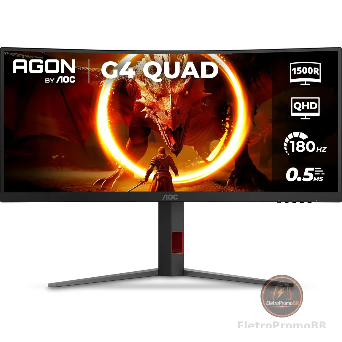 Monitor Gamer Curvo AOC AGON QUAD 34" Ultrawide WQHD 180Hz 0,5ms Base Ajustável U34G4C