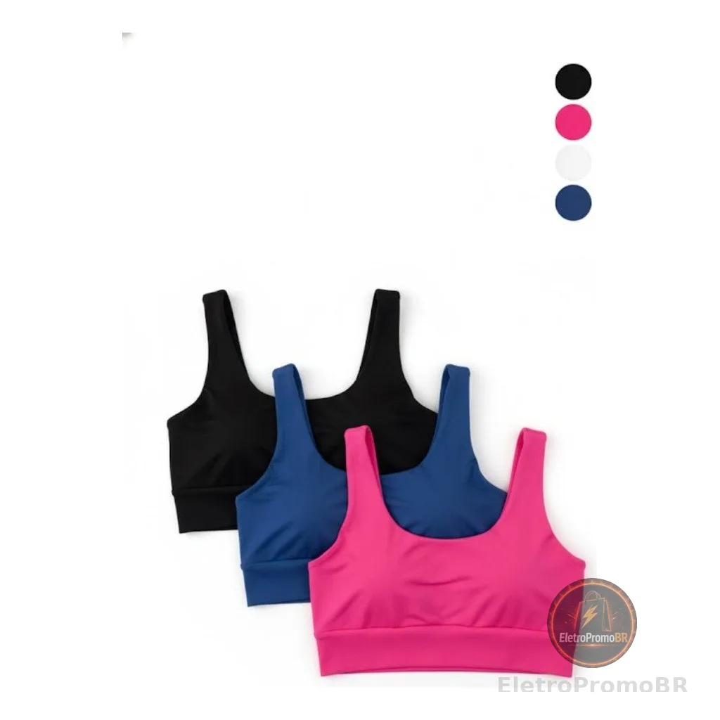Kit 3 Tops Cropped Fitness Sem Bojo Cós Largo Treino Casual