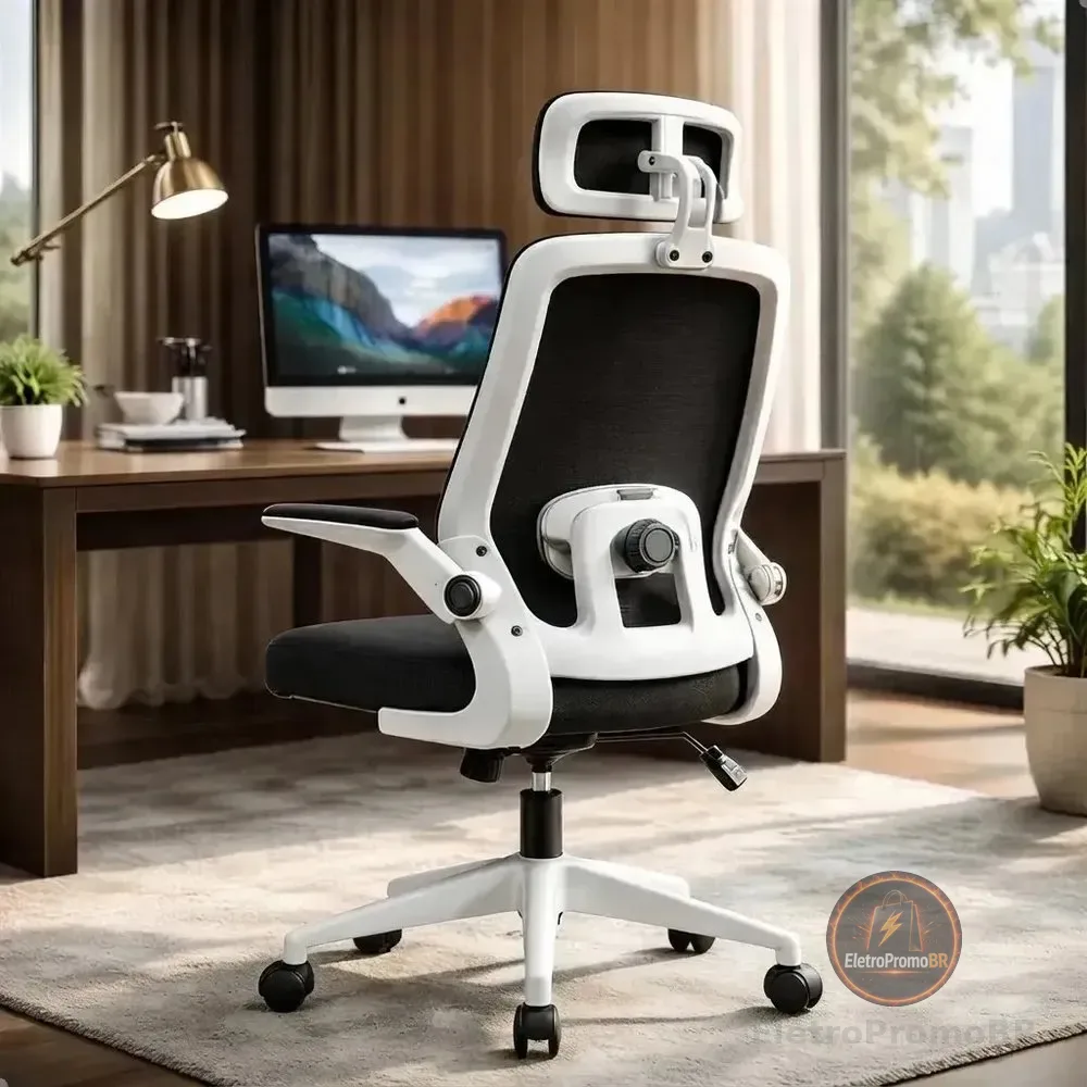 Cadeira De Escritório Ergonômica Giratória Premium Tela Mesh Multicolorido Espuma De Alta Densidade