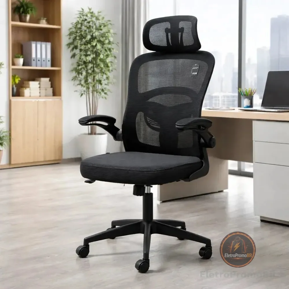 Cadeira de Escritório Vincere Brasil Elegance Graphite II Ergonômica com Apoio Lombar Preta em Malha