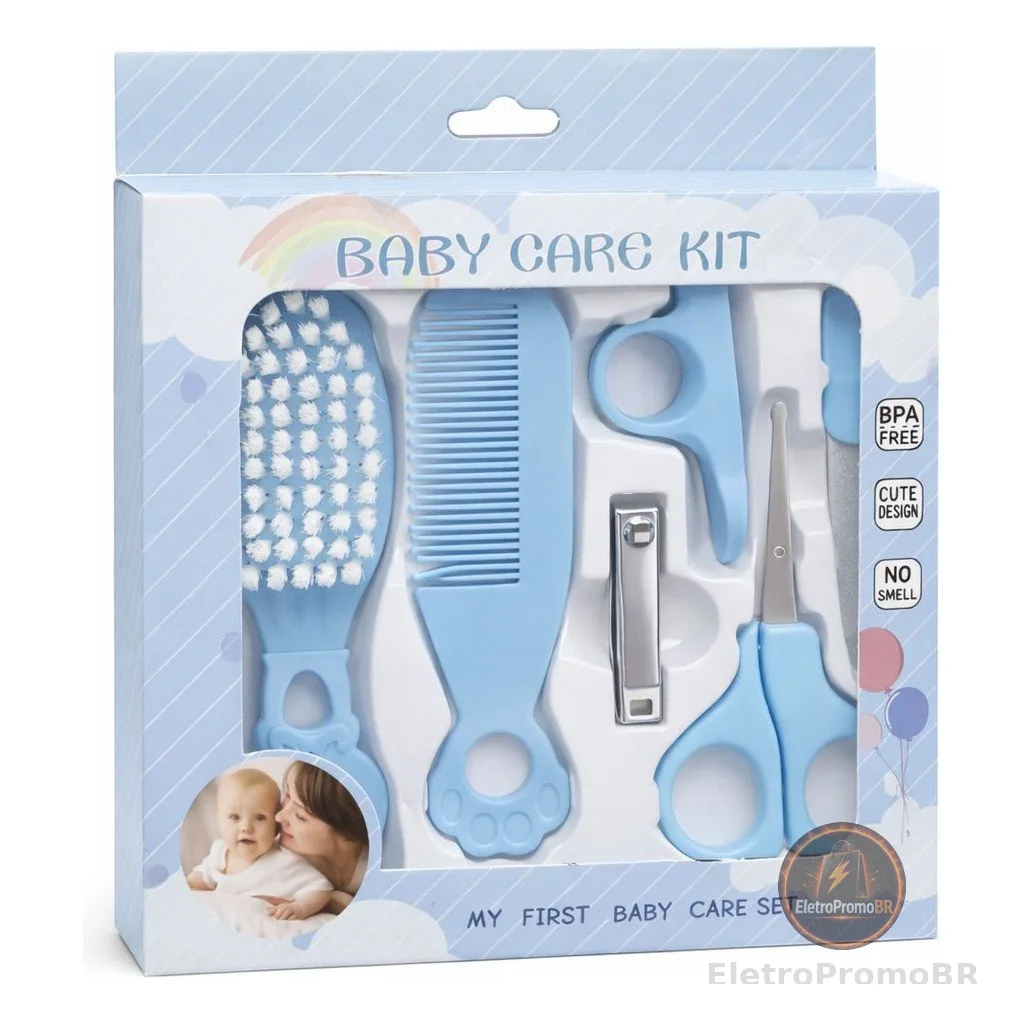 Kit Higiene Bebê 5 Peças Escova, Pente, Tesoura E Cortador
