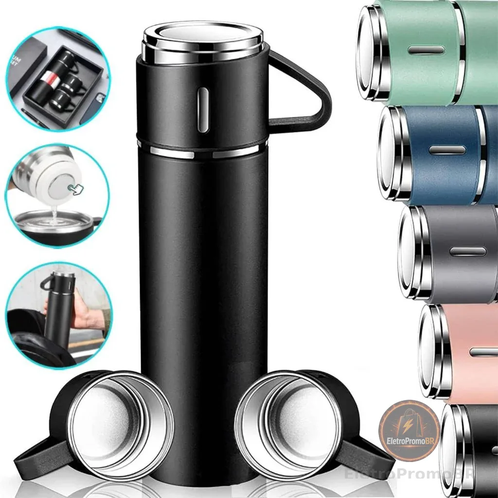 caneca Garrafa Térmica Vacuum Bottle Inox Xícaras para Bebidas Quentes ou Frias Presente de Dia dos Pais