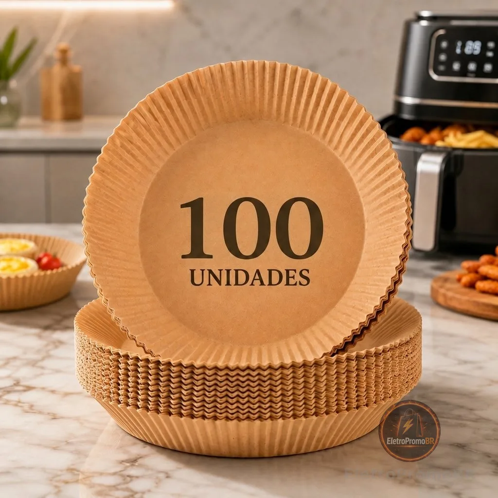 Kit 100 Forro Papel Airfryer Descartável Forma Antiaderente