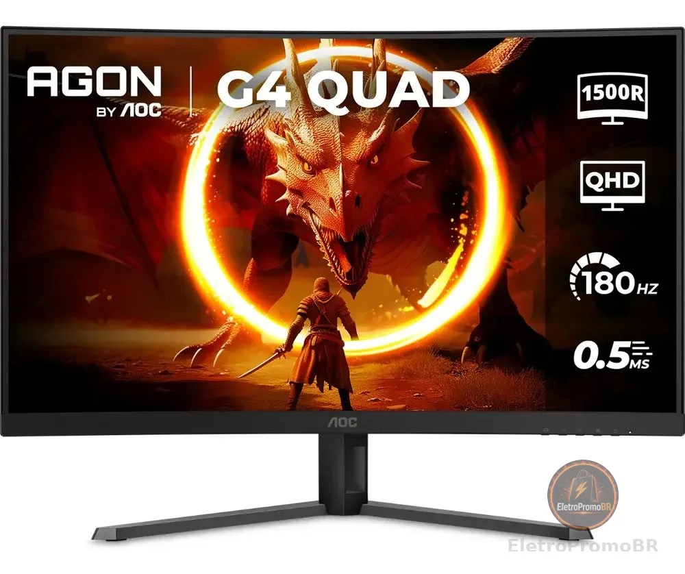 Monitor Gamer Curvo AOC AGON QUAD 32" 180Hz 0,5ms HDR10 CQ32G4E Preto
