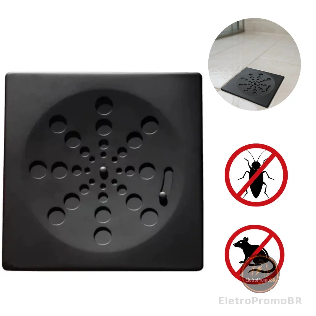 Ralo 10x10 Quadrado Preto ABS Banheiro Ralo
