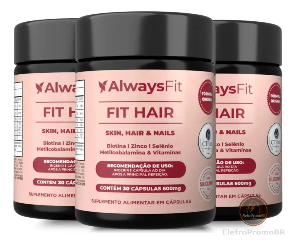Vitamina Always Fit Fit Hair em cápsula Sem sabor 3 kits de 30 un