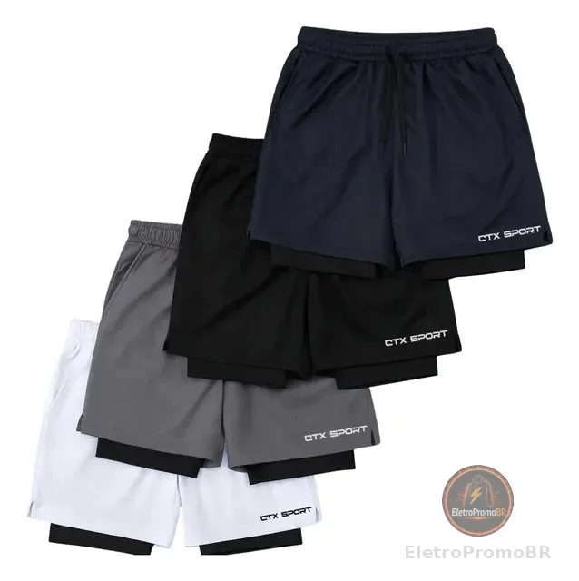 Kit 4 Bermudas 2 Em 1 Masculina Academia Corrida Treino Ctx