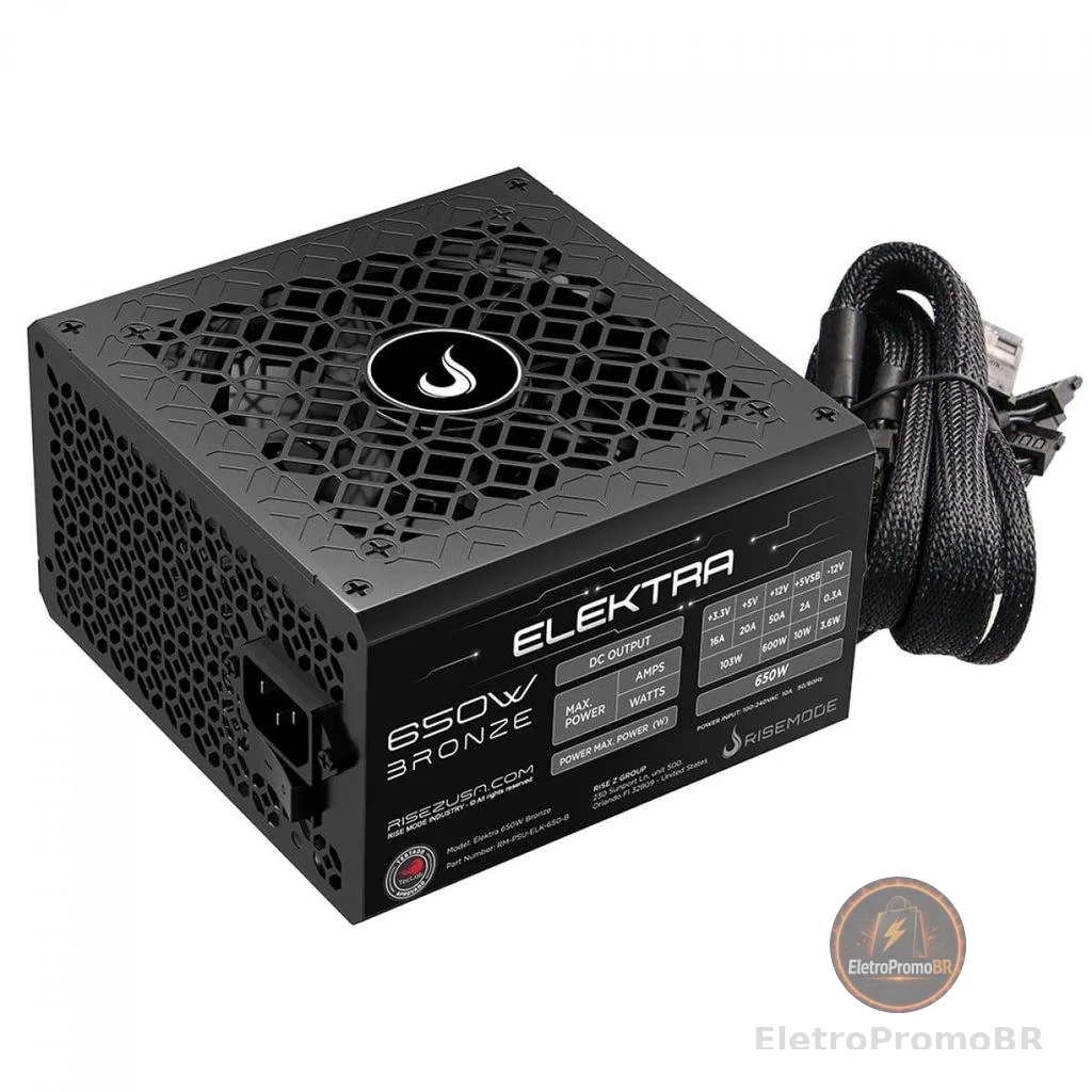Fonte Rise Mode Elektra, 650W, 80 Plus Bronze, PFC Ativo, Preto, RM-PSU-ELK-650-B