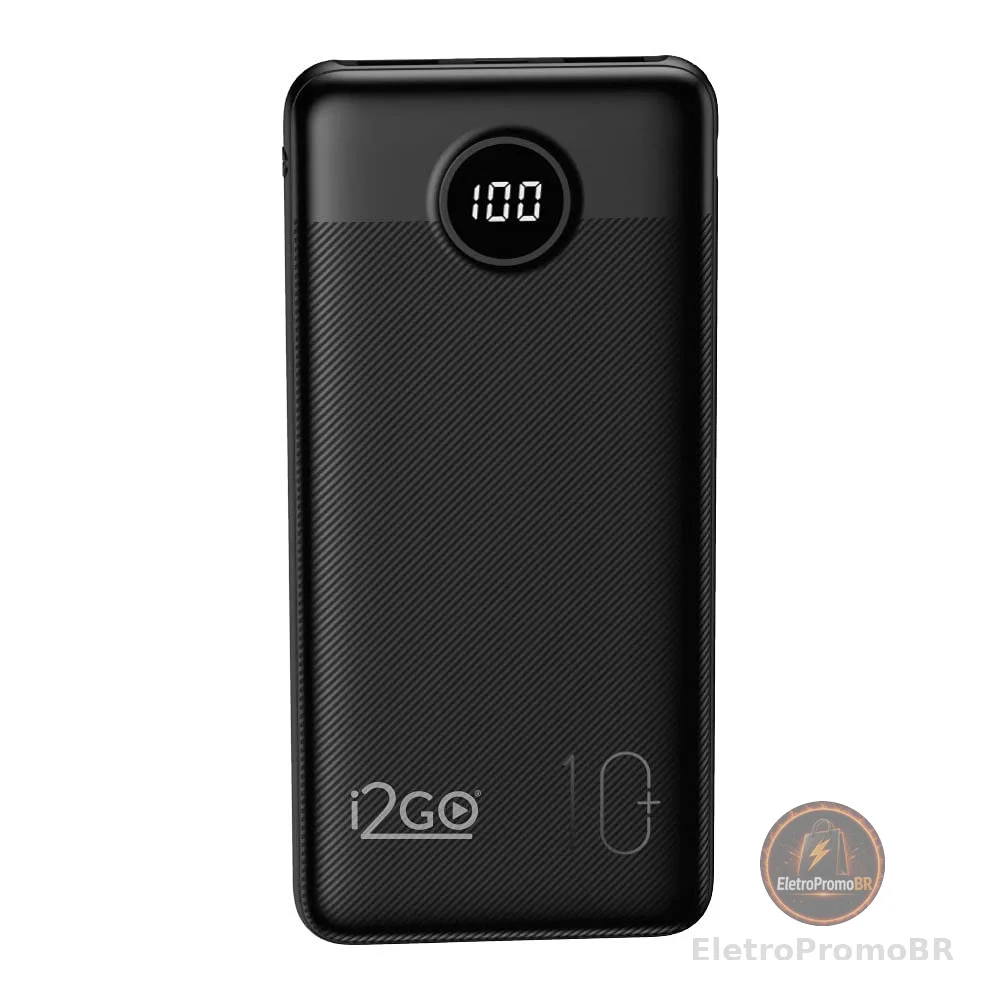 I2GO, Carregador Portátil (Power Bank) Ultra Rápido 10000mAh, Power Delivery 20W, 2 Saídas USB + 1 Saída/Entrada USB-C, Preto, i2GO PRO