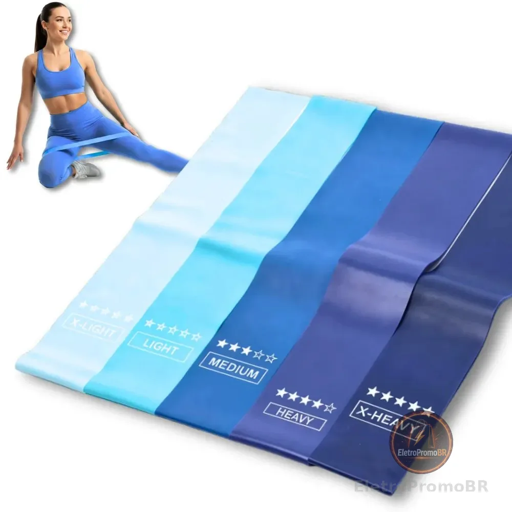 Kit 5 Faixa Elástica Super Mini Band Extensor Elástico Para Treino Resistência Funcional Academia Ginástica Yoga Esporte Banda Extra Forte De Treinamento Thera Pilates Fisioterapia Alegria Azul