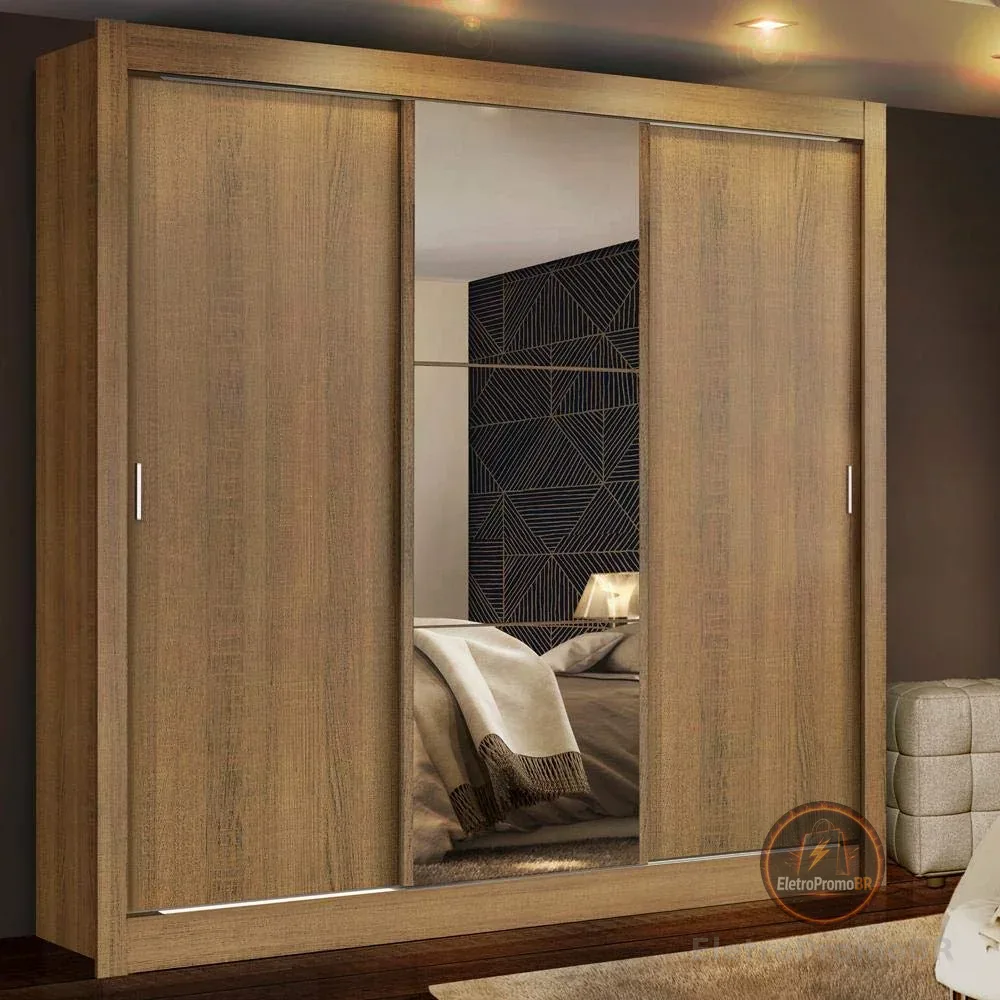 Guarda-roupa Casal Madesa Mônaco 3 Portas de Correr com Espelho - Rustic