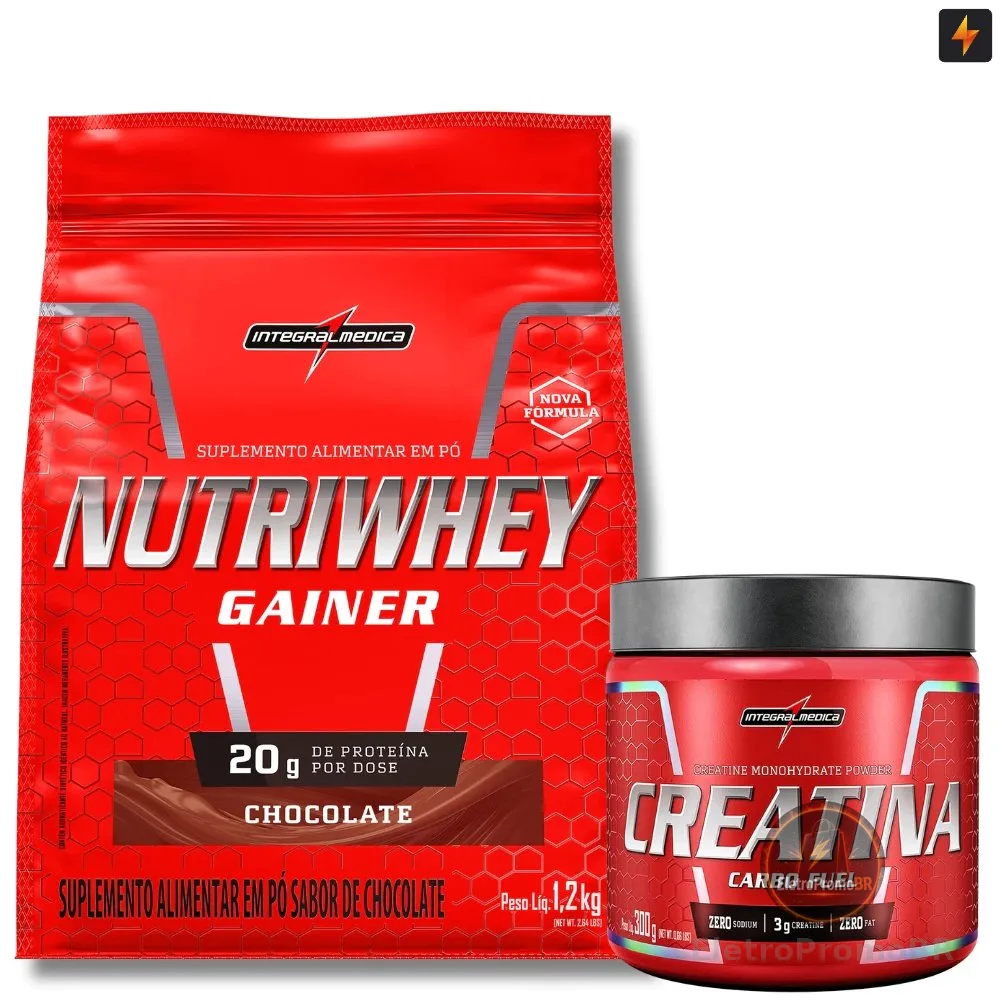 Kit Nutri Whey Gainer Refil 1,2Kg + Creatina CarboFuel 300g Integralmedica
