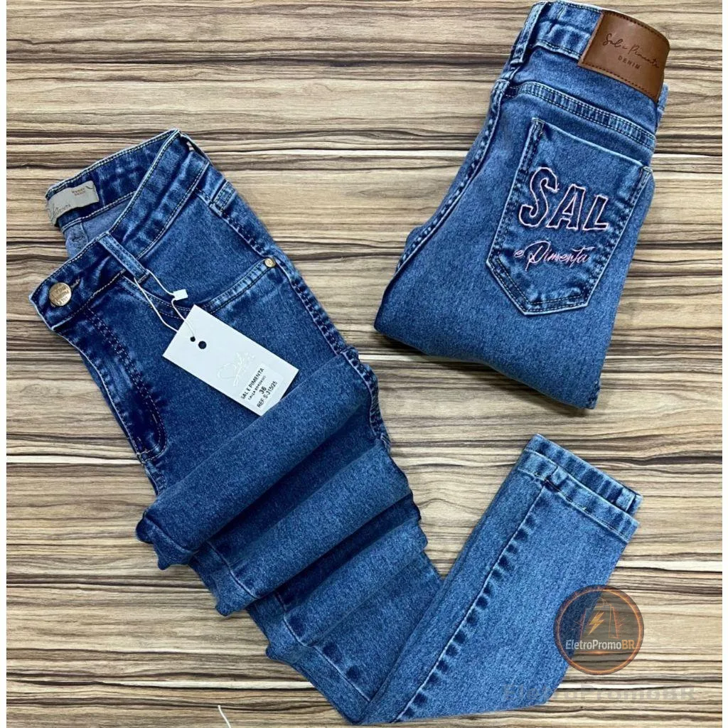 Calça Feminina Pimenta Doce Jeans Skinny Com Bordado Com Lycra Pimenta Doce Calça Jeans Sal E Pimenta