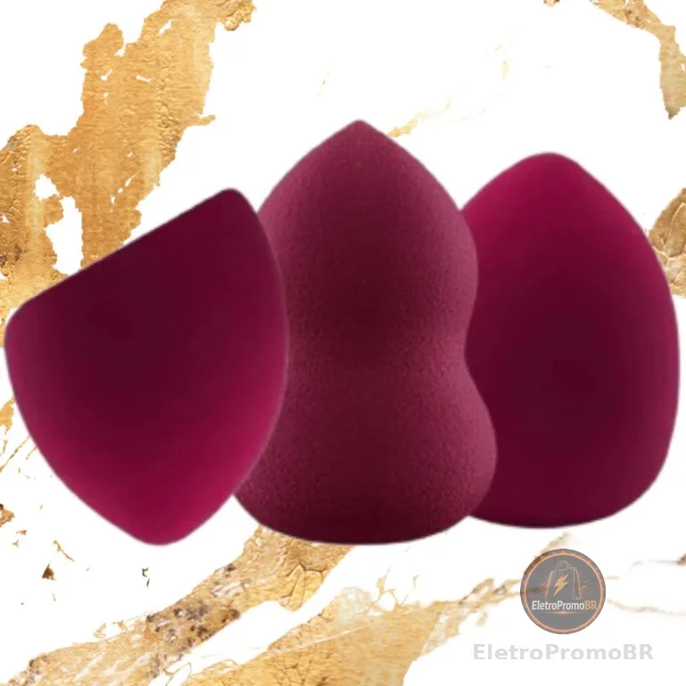 Kit Com 3 Esponjas Para Maquiagem Roxa Chanfrada Blender E Gota 365-053-123