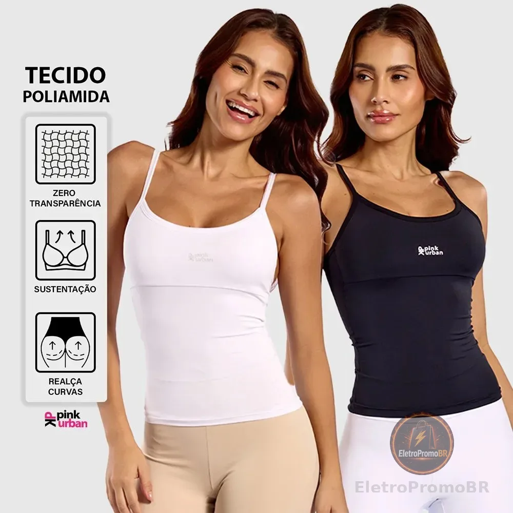 Kit 2 Regata Camiseta Alcinha Fitness Feminino Poliamida Black E White Colors M
