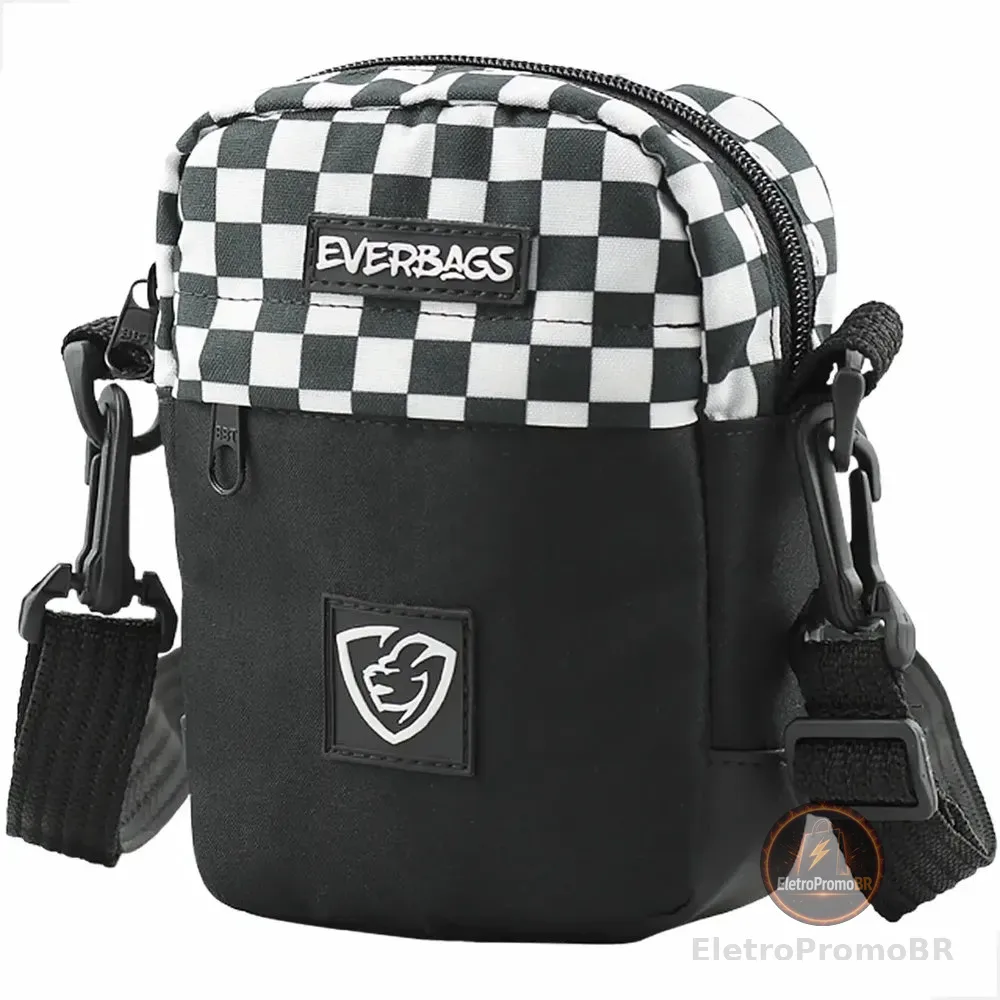 Bolsa Pochet Necessaire Shoulder Bag Everbags Preto Xadrez Preto