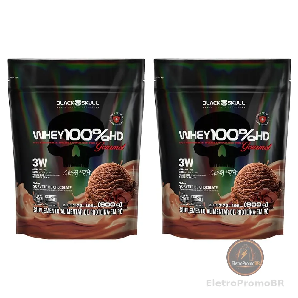 Kit 2x Refil Whey 100% HD Gourmet 900g - Black Skull (Chocolate)