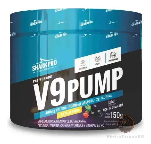 V9 Pump Pré Treino Pote 150g Shark Pro Sabor Açaí Com Guaraná