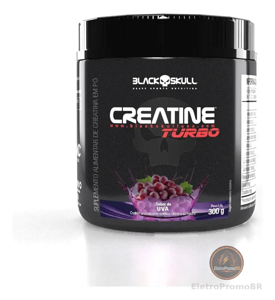 Creatine Turbo sabor uva em pote de 300G Suplemento em pó Black Skull Caveira Preta Turbo