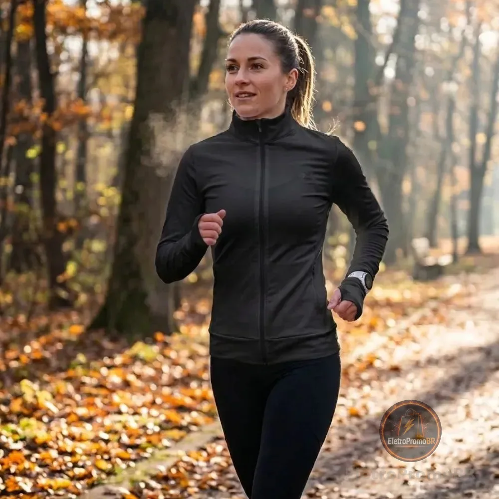 Jaqueta Feminina Alta Performance Zíper Treino Com Dedal Preto G