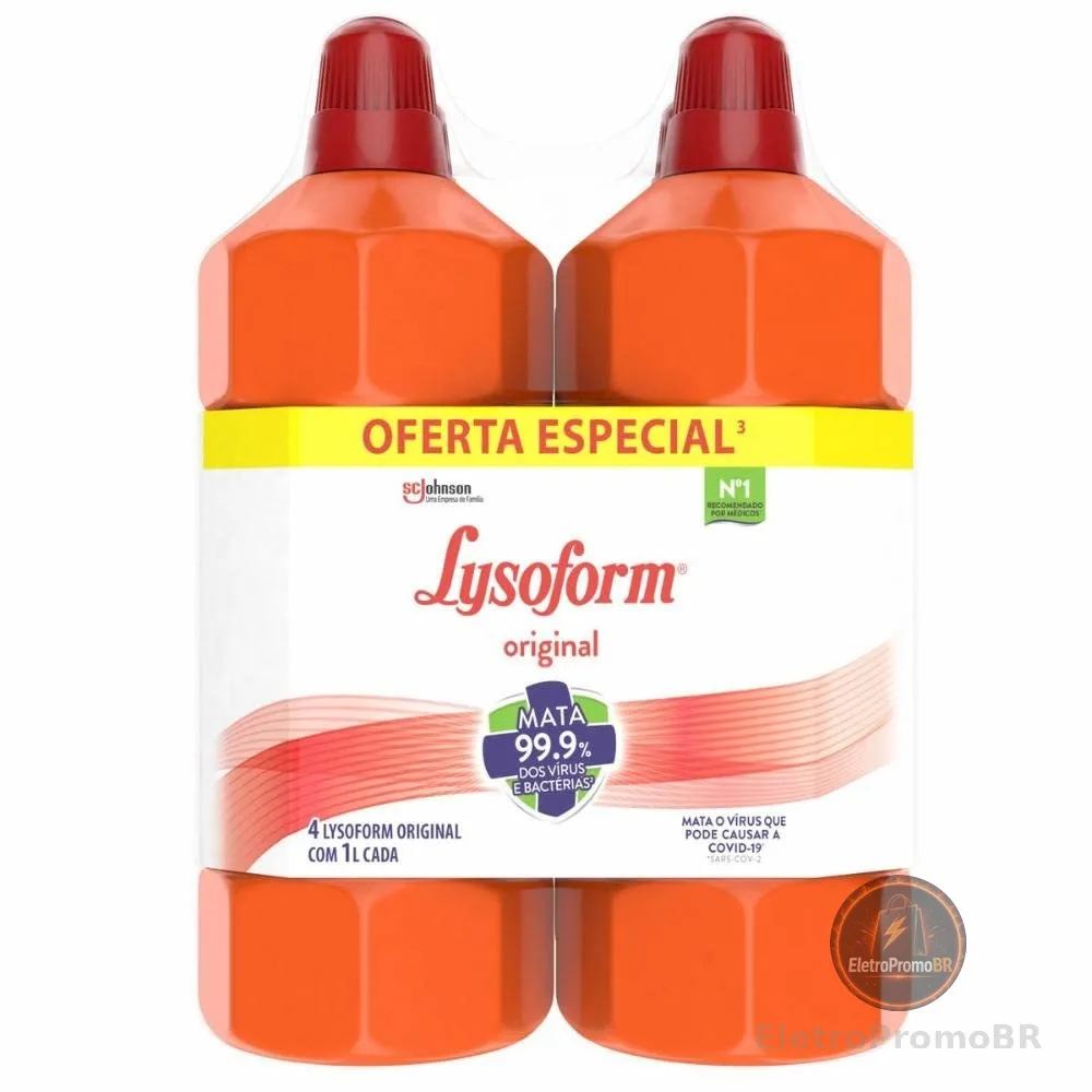Lysoform Original Desinfetante Líquido Limpeza Pesada, 4 Unidades de 1L