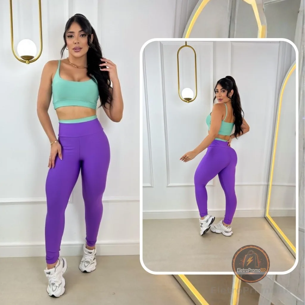 conjunto de academia feminino Bicolor calça legging e Top Academia Roupa De Malhar Suplex modas