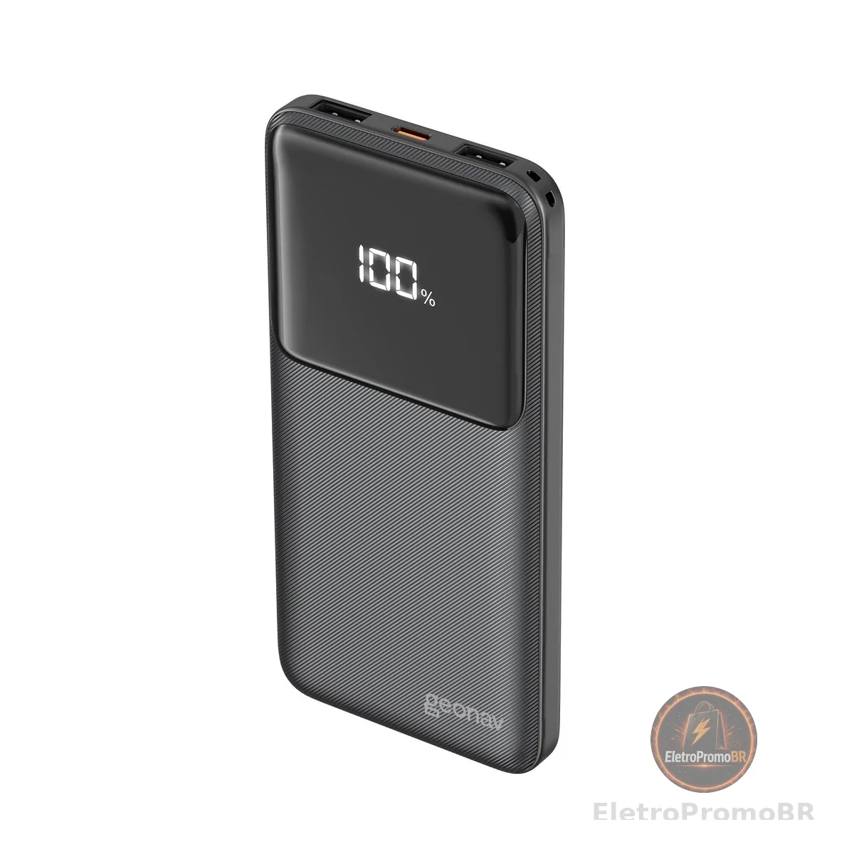 Geonav Power Bank, Carregador Portátil Universal 10.000mAh, Carga rápida, 2 saídas USB-A (até 18W quick charge) e 1 USB-C (até 20W Power Delivery), Led Indicador de Bateria, PB10K20W1PBK, Preto